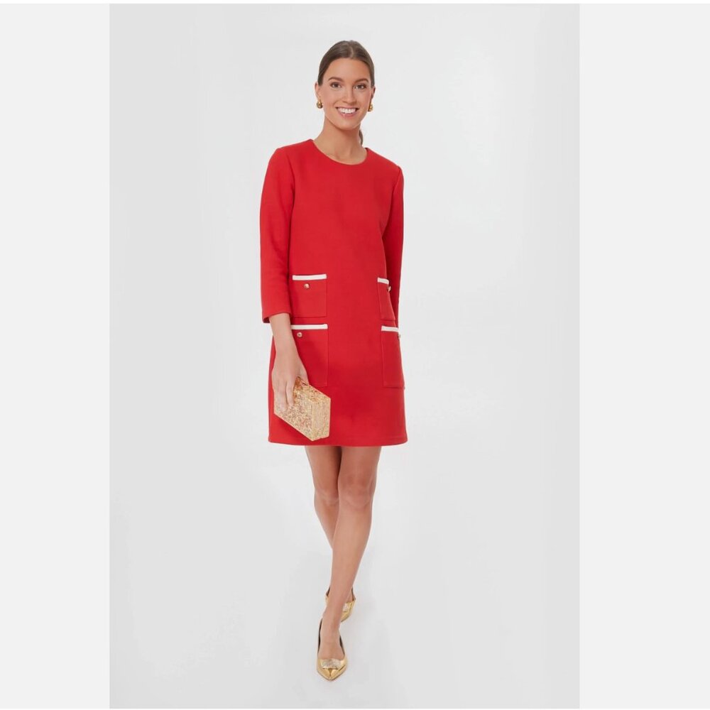 Tuckernuck Francoise Knit Dress Old Money Preppy Gold Buttons Red Sz medium